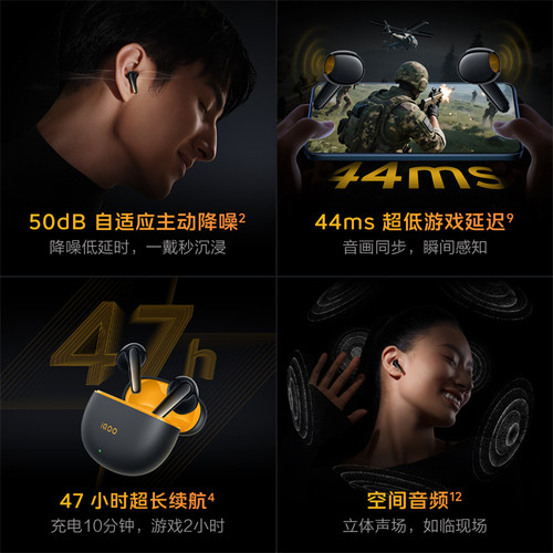 iQOO Air3Pro真无线耳机蓝牙6.0半入耳式主动降噪超长续航低延迟 - 图1