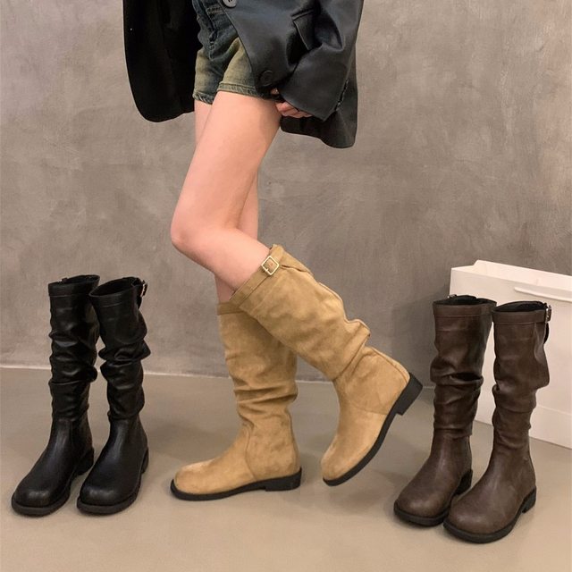 Outlet clearance clearance thick heel khaki boots long boots women's shoes 2025 new spring autumn winter