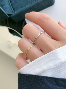 925纯银链条戒指镂空食指指环显手细尾戒小指小巧百搭女单戒T5773