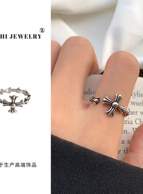 岚芷 925纯银戒指个性s朋克夸张设计感饰品嘻哈开口戒指不掉色小