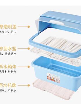 碗具收納箱厨房沥水碗筷餐具收纳盒带盖装放碗碟收纳箱盘碗柜家用