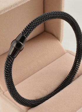 不锈钢弹簧电缆线手镯 弹力磁铁扣饰品 时尚首饰手链 钛钢手饰