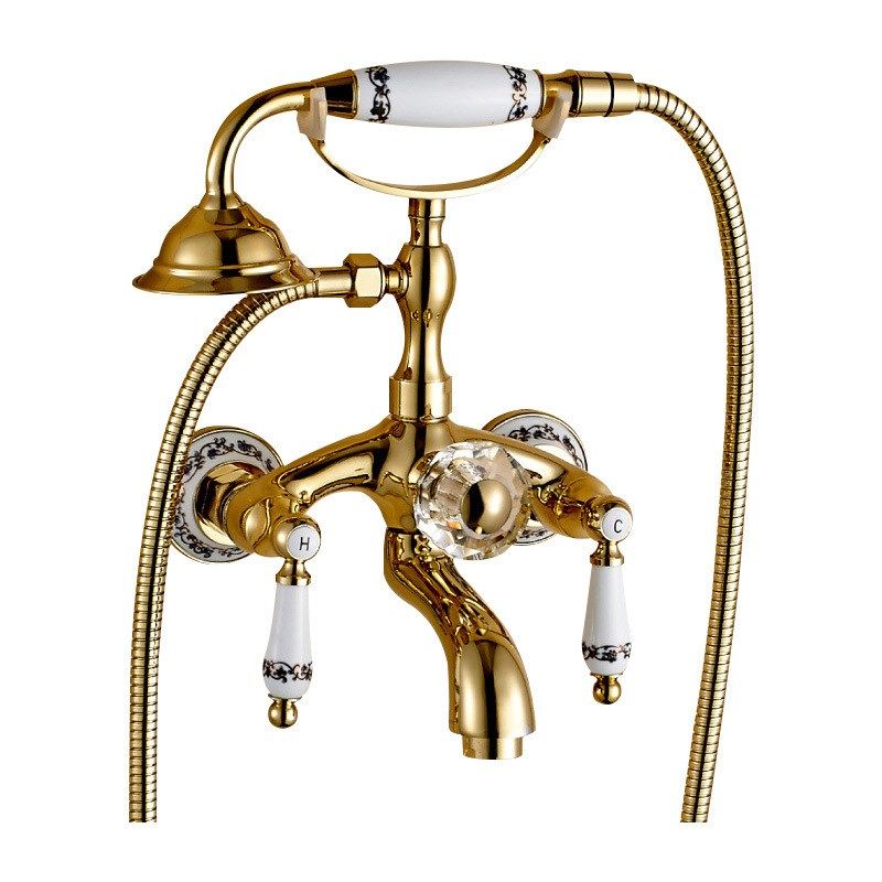 欧式家居 全铜水晶球手轮 卫生间金色淋浴电话筒花洒 青花瓷手柄,淘宝优惠券,粉丝福利购,淘宝优惠卷