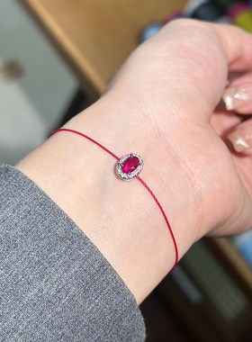 巴黎红绳绿宝石手链一路绿灯气质个性F全绳本命年红色手绳925银