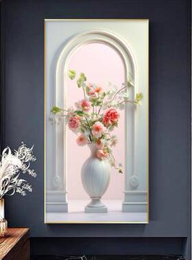 极简玄关装饰画植物花卉立体空间延伸过道走廊入户墙面奶油风