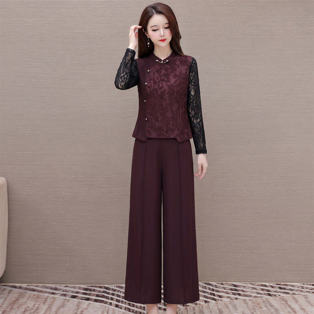 Temperament color stand-up collar vest fashion suit 2026 autumn new slim and western-style top wide-leg pants two-piece set
