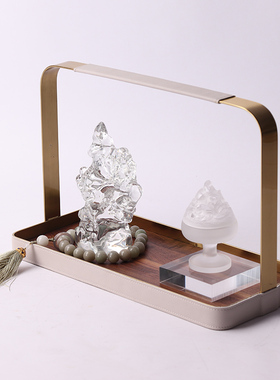 新中式胡桃木提手k托盘组合摆件样板房间售楼处展厅茶室茶几装饰