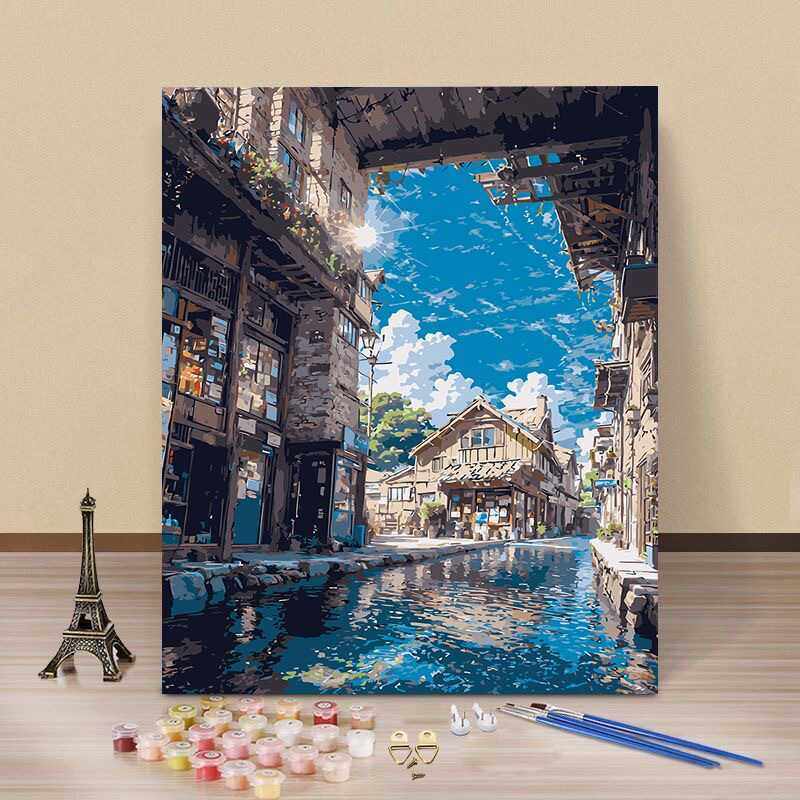 海滨小镇填充涂色手工手绘丙烯油彩画解闷房间装饰画简约现代其他,淘宝优惠券,粉丝福利购,淘宝优惠卷