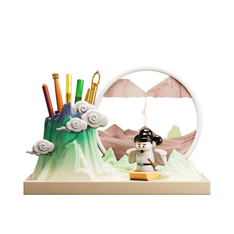 中国风李白文创笔筒流沙画摆件办公室桌面装饰品送老师纪念品,淘宝优惠券,粉丝福利购,淘宝优惠卷