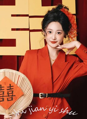 怀旧风新娘复古红色绢花结婚头饰高级感敬酒服流苏头花发夹配饰品