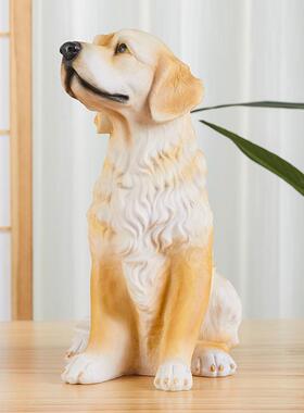 跨境仿真犬类动物家居摆件金毛雕塑创意户外花园装饰品树脂工艺品
