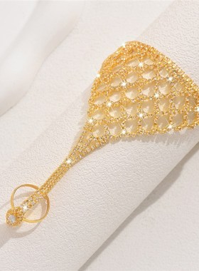 欧美时尚配饰 个性网格水钻连指手背链 潮流气质满钻配饰