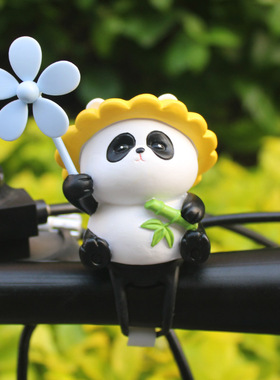 可爱竹子熊猫风车竹蜻蜓电瓶自行汽车载电动摩托装饰品送闺蜜礼物
