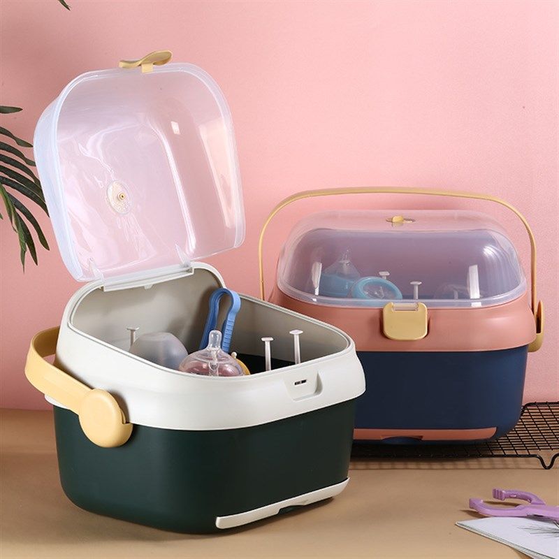 塑料手提多功能婴儿防尘密封奶瓶收纳箱 宝宝餐具储存盒带晾干架,淘宝优惠券,粉丝福利购,淘宝优惠卷