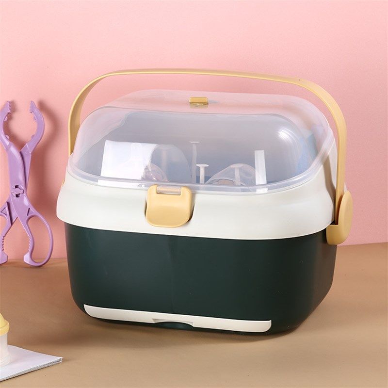 塑料手提多功能婴儿防尘密封奶瓶收纳箱 宝宝餐具储存盒带晾干架,淘宝优惠券,粉丝福利购,淘宝优惠卷