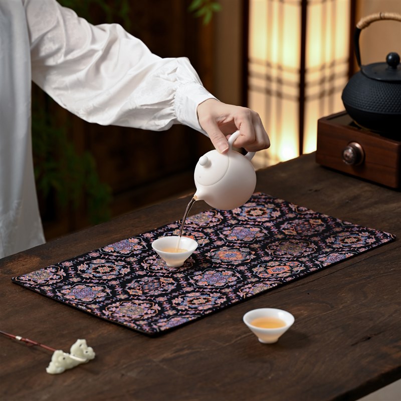 繁花中式浮光金银万花茶席v创意彷宋锦刺绣干泡席桌垫桌布茶垫 - 图0