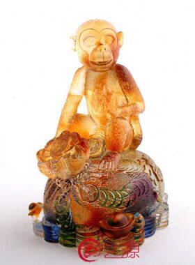 古法琉璃代代封侯创意家居工艺品饰品钱袋猴招财摆件生日贺寿礼物