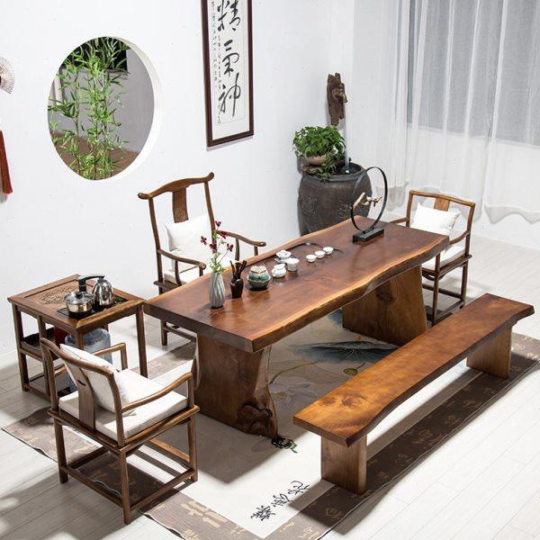 新中式实木公室泡茶桌家用客厅自然边会客桌椅组合接待洽谈茶台,淘宝优惠券,粉丝福利购,淘宝优惠卷