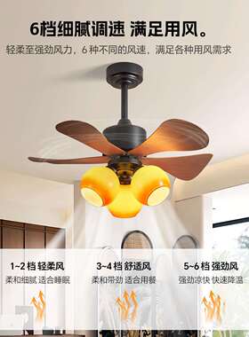 吸顶风扇灯餐厅家用卧室书房吊扇灯网红中古复古南洋风小型电风扇