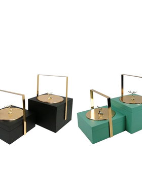 古典新中式禅意木金属提篮盒样板间D售楼处酒店首饰锦盒装饰品摆