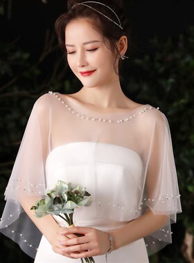 婚纱夏季订珠白色裙子仙女斗篷大码礼服日常演出套头中长韩式