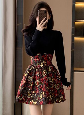 新中式国风改良旗袍高级感法式复古拼接连衣裙女收腰显瘦A字短裙