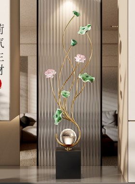 新中式玄关d装饰摆件高级感电视柜壁龛展示柜装饰荷花乔迁新居礼