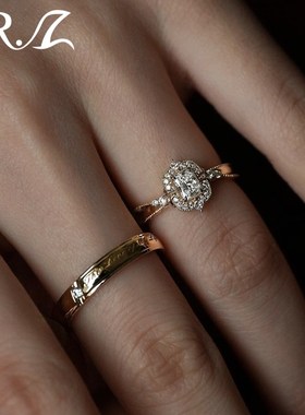 Z先生925银30分祖母绿型培育钻石情侣对戒求婚订U婚简约时尚戒指