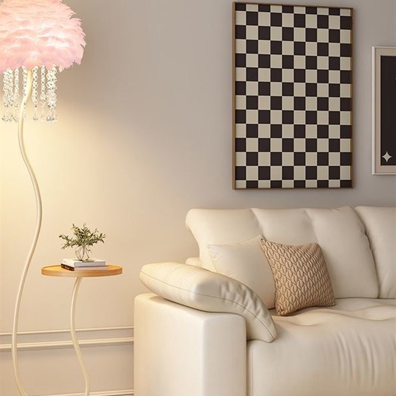 羽毛落地灯客厅沙发边卧室床头灯奶油风网红氛围T感全光谱茶几台 - 图1