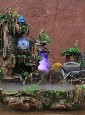 风水轮创意礼品工艺品假山流水加湿摆件家居客厅公室桌面装饰盆景