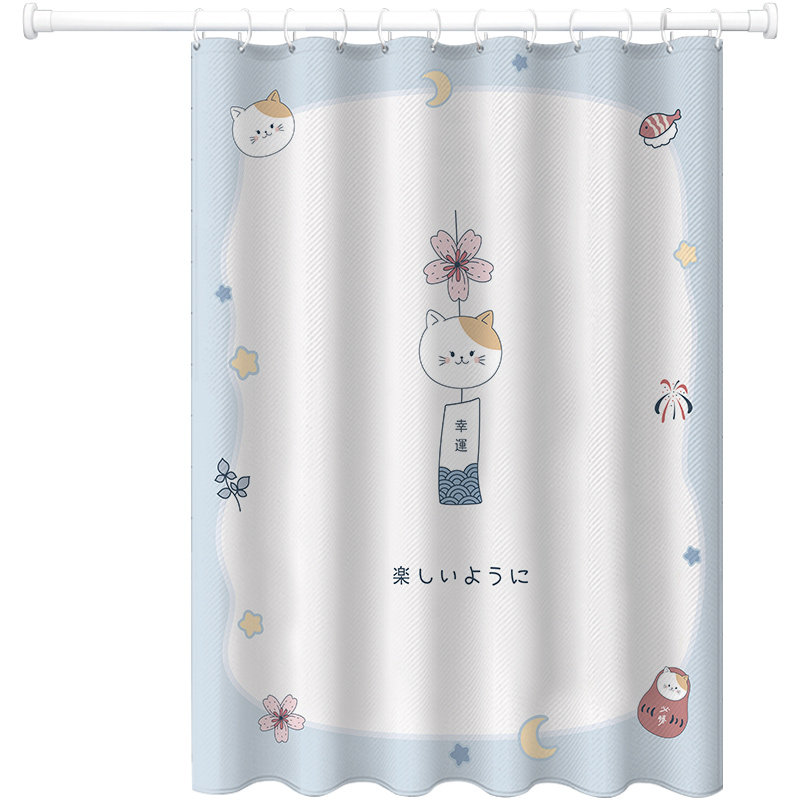 卡通浴室防水浴帘布高档日式卫生间隔断挂帘加厚防霉淋浴帘免打孔,淘宝优惠券,粉丝福利购,淘宝优惠卷