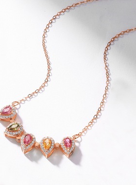 时尚流行天然碧玺双用款吊坠s925银镶嵌彩宝项链女设计感项饰