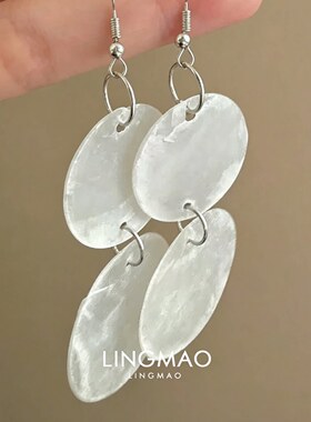 白色圆片流苏耳钉女独特夸张气质
