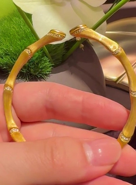 S925纯银法式金色拉丝竹节手镯女