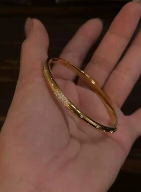 S925纯银法式金色闪钻光面手镯女