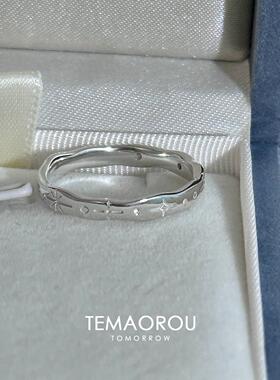 S925纯银波浪窄边小银戒指女小众