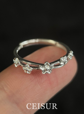 S925纯银简约小清新花朵戒指韩系