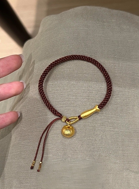 S925纯银韩系金色小鱼福袋手链女