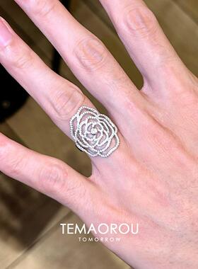 S925纯银复古银色镂空牡丹花戒指