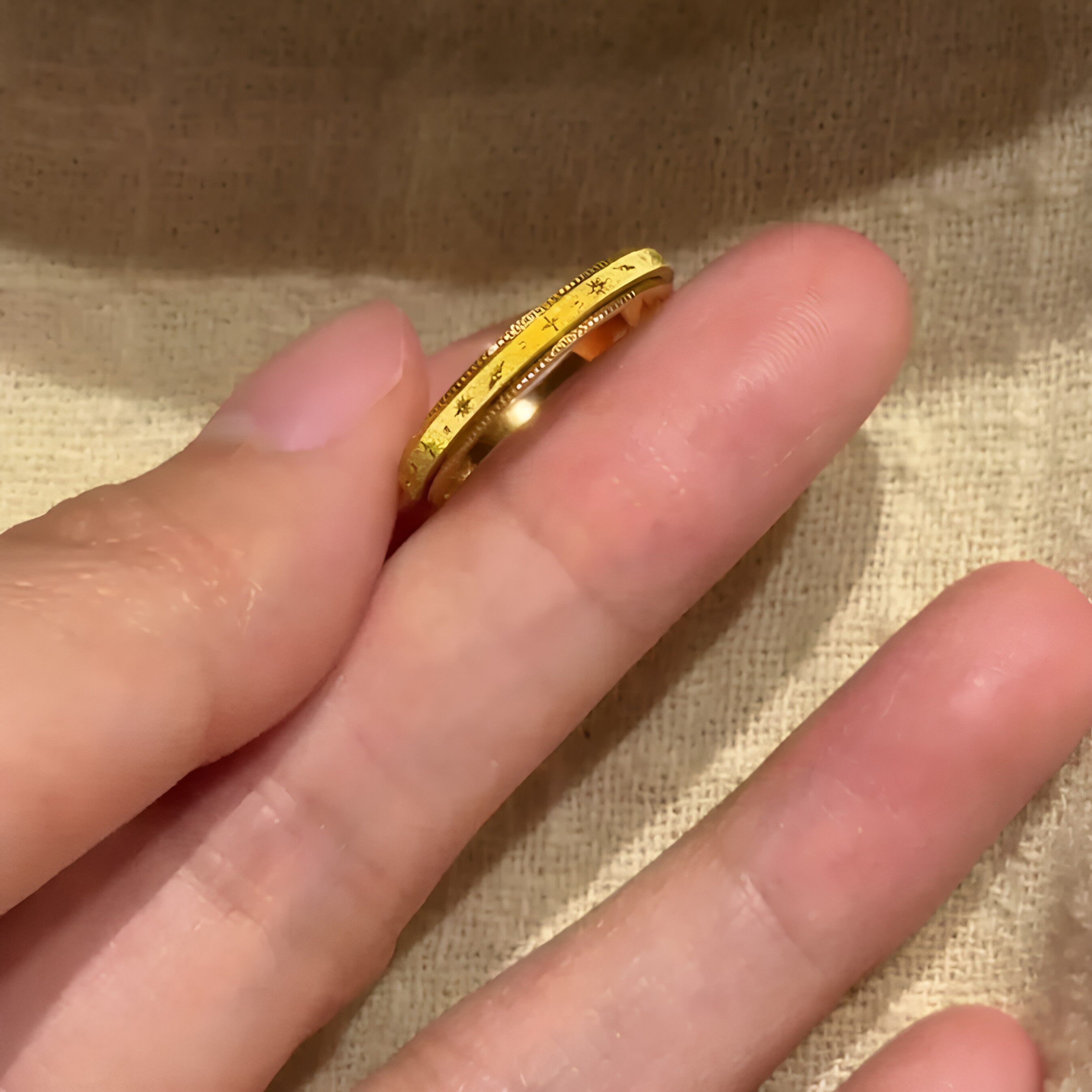 S925 sterling silver French star pattern gold ring for women
