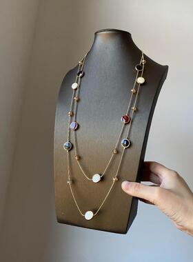 中古vintage双层虎眼石串珠项链