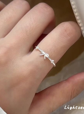 甜美简约银色蝴蝶结戒指女食指戒