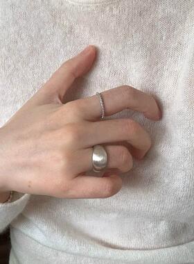 冷淡风银色拉丝哑光素圈戒指小众