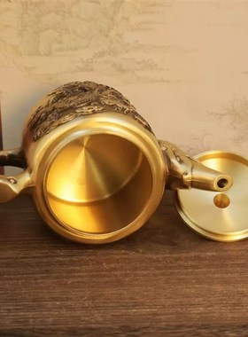 黄铜麒麟百福茶杯家居新中式餐厅桌面F装饰带盖茶缸装饰摆件工艺