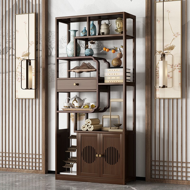 博古架新中式装饰品摆件台式现代简约非实木茶室小型隔断展示柜子 - 图2