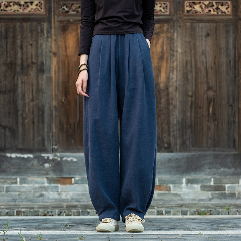 棉麻裤子2023新款秋冬加厚休闲裤宽松显瘦加绒长裤禅服太极灯笼裤,淘宝优惠券,粉丝福利购,淘宝优惠卷