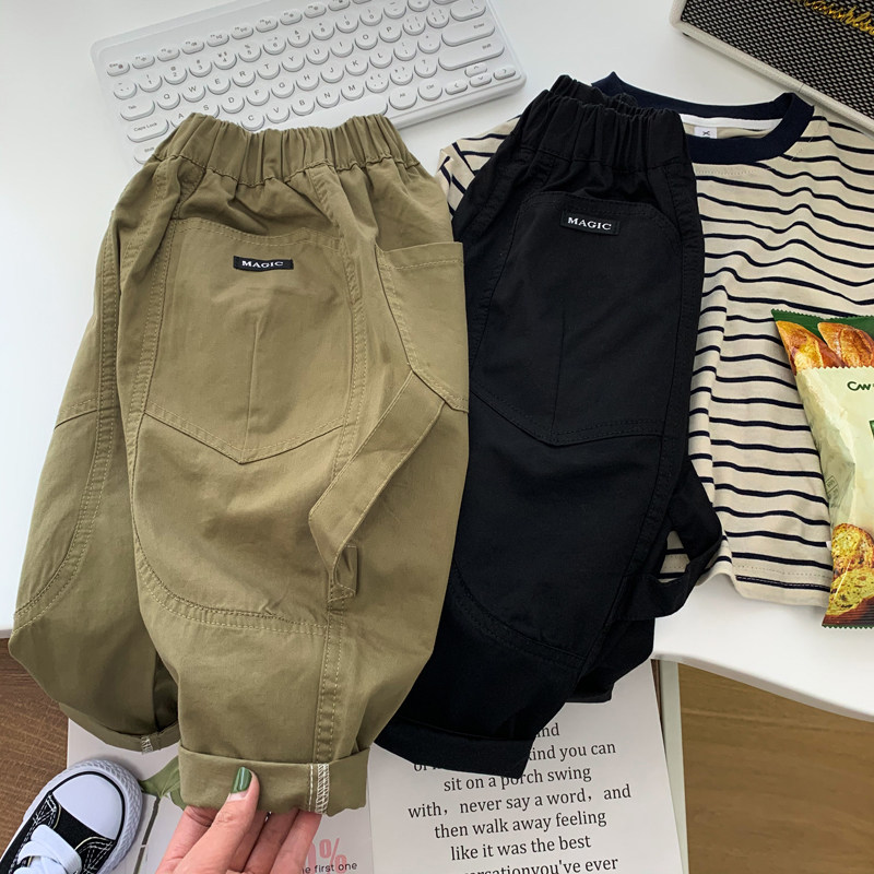 男童休闲裤春装新款2023儿童帅气工装裤小童宽松春秋棉布哈伦裤潮,淘宝优惠券,粉丝福利购,淘宝优惠卷