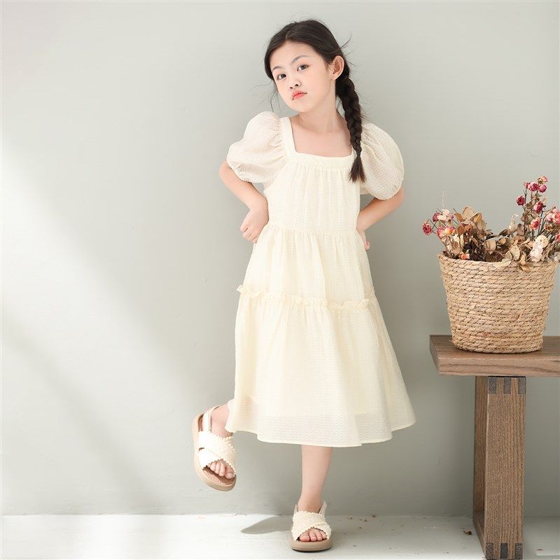 女童镂空提花雪纺连衣裙2024夏季新款短袖公主裙洋气韩版蓬蓬裙子,淘宝优惠券,粉丝福利购,淘宝优惠卷