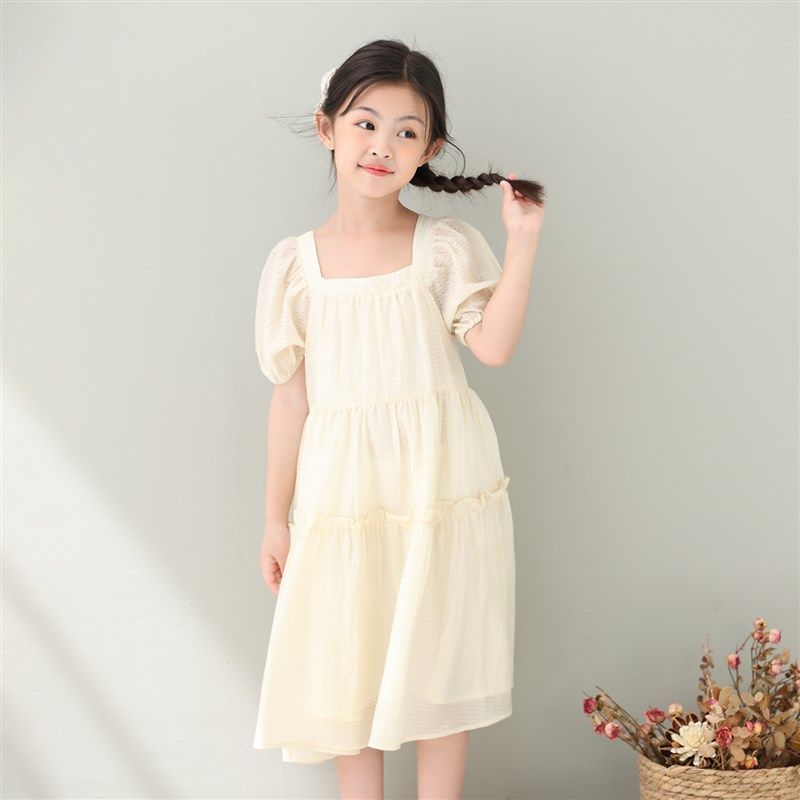女童镂空提花雪纺连衣裙2024夏季新款短袖公主裙洋气韩版蓬蓬裙子,淘宝优惠券,粉丝福利购,淘宝优惠卷