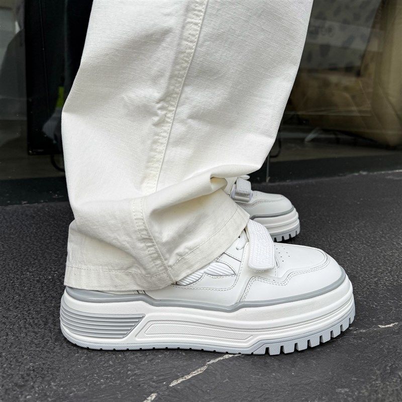 【帽子先森】主线白水泥魔术贴板鞋男真皮厚底松糕鞋简约小白鞋潮,淘宝优惠券,粉丝福利购,淘宝优惠卷